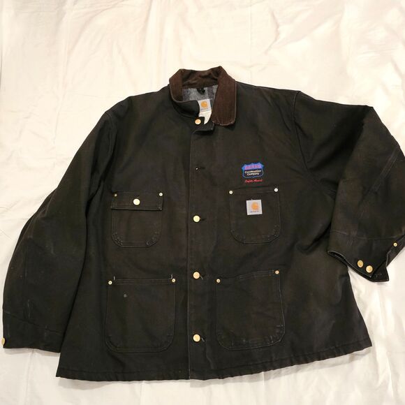 Vtg Carhartt Black Chore Coat Blanket Lined C01 BLK Sz 56 Canvas Jacket Workwear - Picture 1 of 4